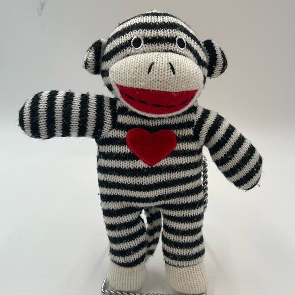 Dan Dee 8" Striped Black White Sock Monkey Plush Red Heart Collectors Choice - Picture 2 of 7